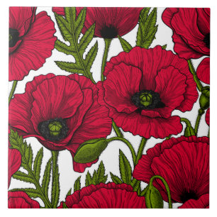 Garten mit rotem Mohn 2 Fliese
