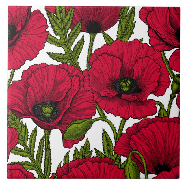 Garten mit rotem Mohn 2 Fliese (Vorderseite)