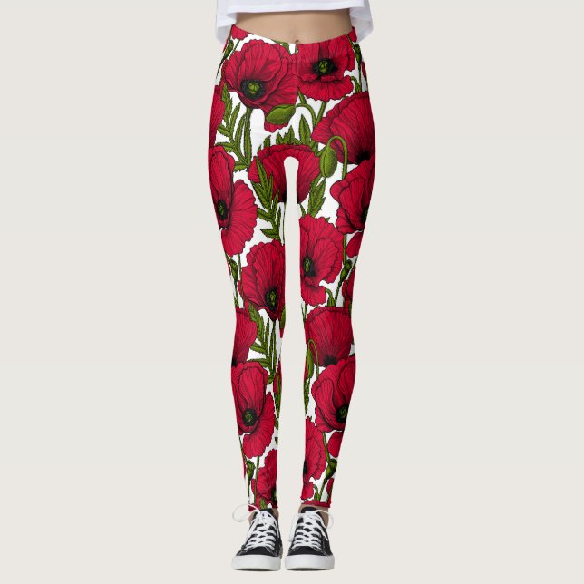 Garten mit rotem Mohn 2 Leggings (Vorderseite)