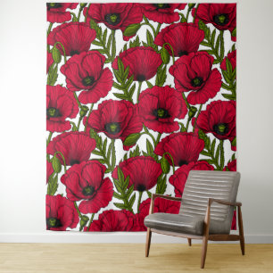Garten mit rotem Mohn 2 Wandteppich