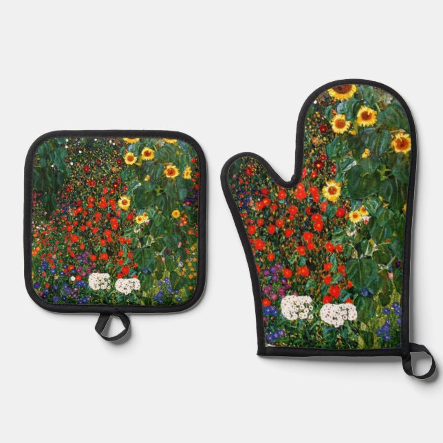 Garten mit Sonnenblumen Ofenhandschuh & Topflappen-Set (Vorderseite)