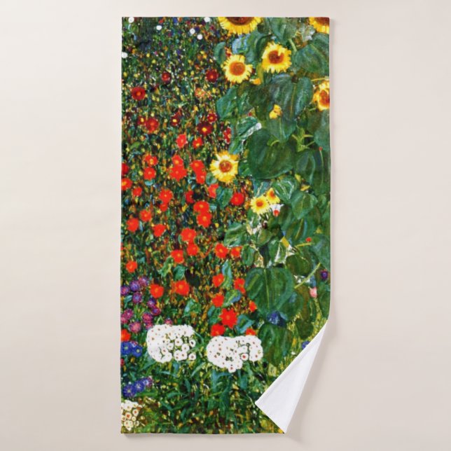 Garten mit Sonnenblumen von Gustav Klimt Badehandtuch (Badehandtuch)