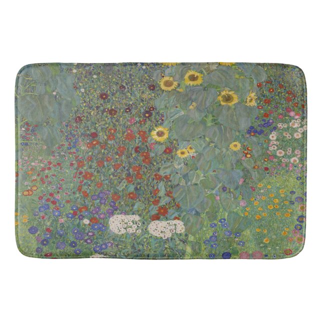 Garten mit Sonnenblumen von Gustav Klimt Badematte (Vorderseite)