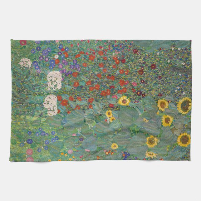 Garten mit Sonnenblumen von Gustav Klimt Geschirrtuch (Horizontal)