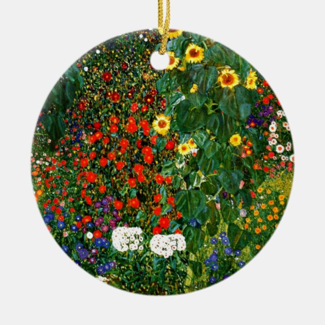 Garten mit Sonnenblumen von Gustav Klimt Keramik Ornament (Vorne)