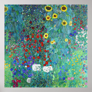 Garten mit Sonnenblumen von Gustav Klimt Poster