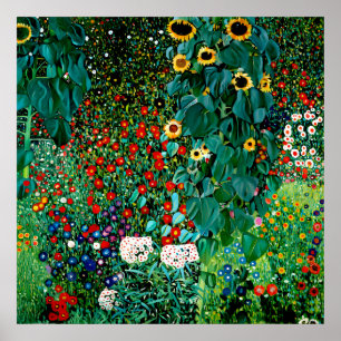 Garten mit Sonnenblumen von Gustav Klimt Poster