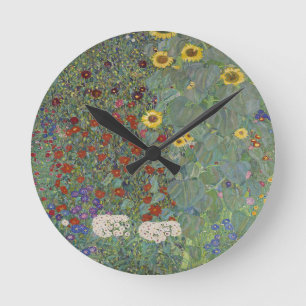 Garten mit Sonnenblumen von Gustav Klimt Runde Wanduhr