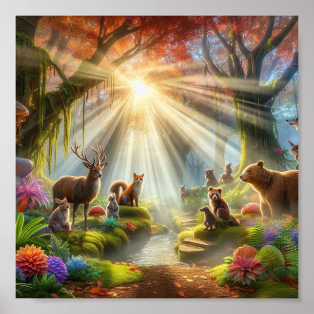 Garten mit sprechenden Tieren und fantastischer Fl Poster (Vorne)