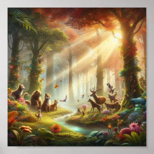 Garten mit sprechenden Tieren und fantastischer Fl Poster