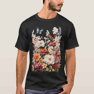 Garten_mit_üppigen_Blumen_und_Schmetterling T-Shirt