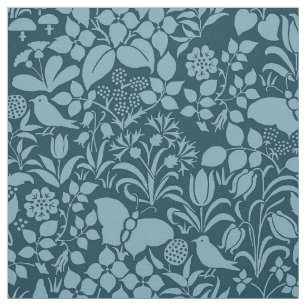 Garten mit Vögeln und Schmetterlingen, Peacock Blu Stoff