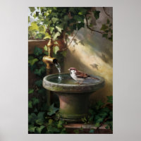Garten-Oase: Der Spatz am Brunnen