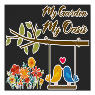 Garten-Oase Süße Vögel auf Schaukel Romantische Ku Poster