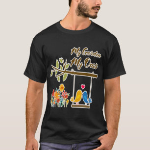 Garten-Oase Süße Vögel auf Schaukel Romantische Ku T-Shirt