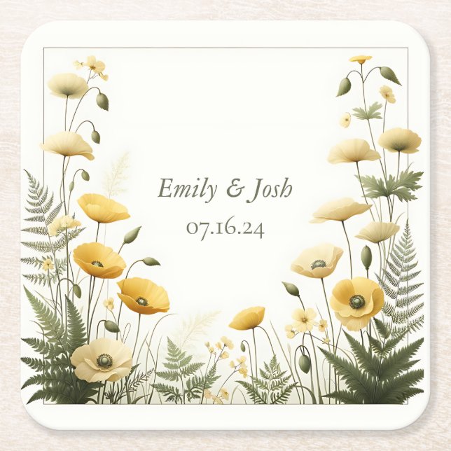 Garten Party Gelb und Olivenöl Wildblume Rechteckiger Pappuntersetzer (Vorderseite)