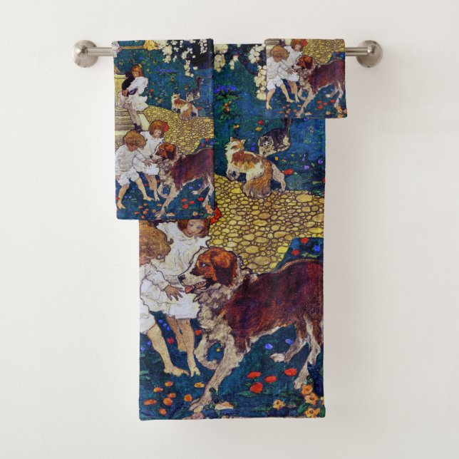 Garten Party mit Hund & Katze, Jessie Willcox Smit Badhandtuch Set (Insitu)