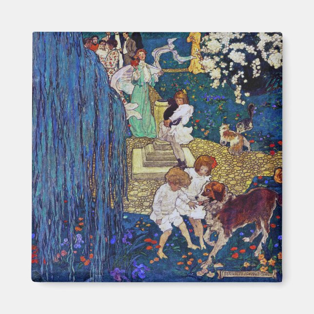 Garten Party mit Hund & Katze, Jessie Willcox Smit Magnet (Vorne)