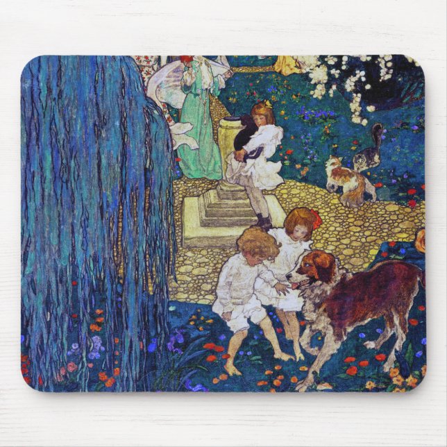 Garten Party mit Hund & Katze, Jessie Willcox Smit Mousepad (Vorne)