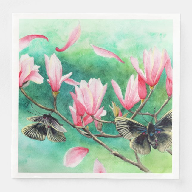 Garten Party! Schmetterlinge auf rosa Flora Serviette (Vorderseite)