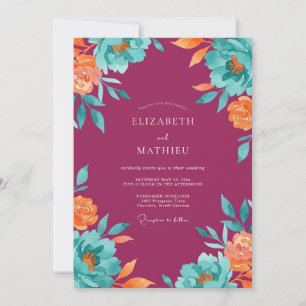 Garten-Pflaume-Türkisfarbene Bemalte Hochzeit Einladung