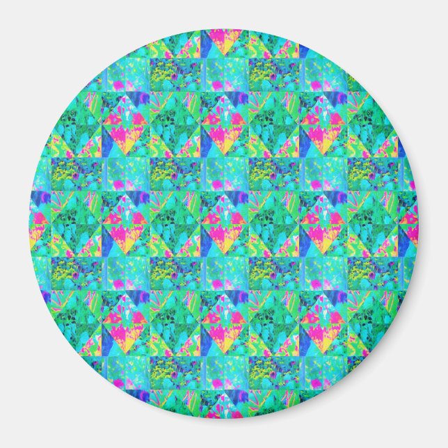 Garten-Quilt-Malerei mit Hortensie und Blautönen Magnet (Vorne)