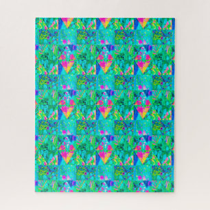 Garten-Quilt-Malerei mit Hortensie und Blautönen Puzzle