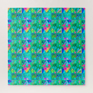 Garten-Quilt-Malerei mit Hortensie und Blautönen Puzzle