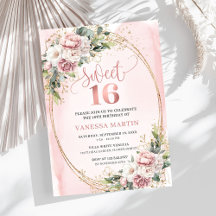 Garten-Roségold-Blumen und Grünzeug Sweet 16