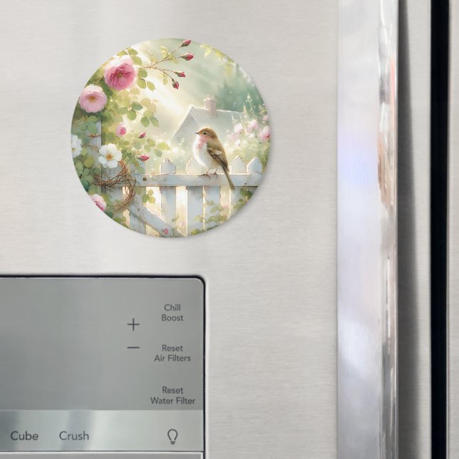 Garten-Rosen-Vogel-Aquarellszene Magnet (In Situ (Kühlschrank))