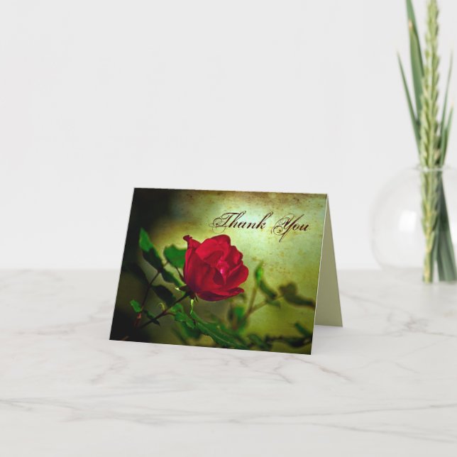 Garten rote Rose Steampunk Gothic Hochzeit Dankeskarte (Vorderseite)