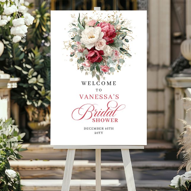 Garten Schamrot Burgunder Grün Begrüßung Brautscha Poster (Garden Blush Burgundy Greenery Welcome Bridal Shower)