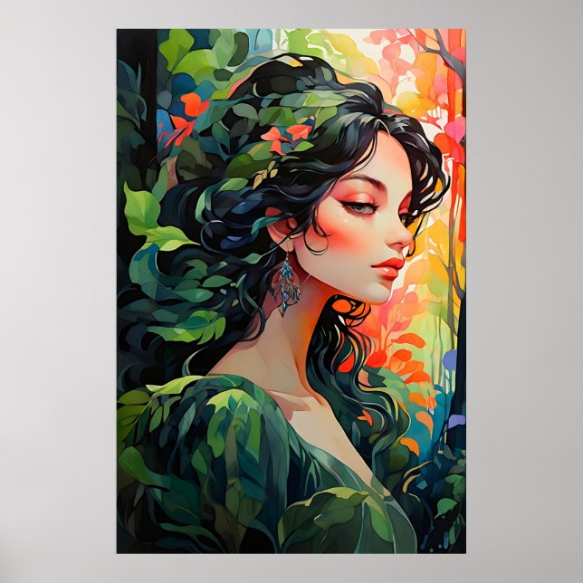 Garten schöne Frauen Malerei Poster (Vorne)