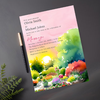 Garten Sonnenaufgang Wasserfarben Blumen Hochzeit Einladung