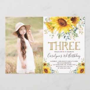 Garten-Sonnenblume-Grün-3. Geburtstags-Foto Einladung
