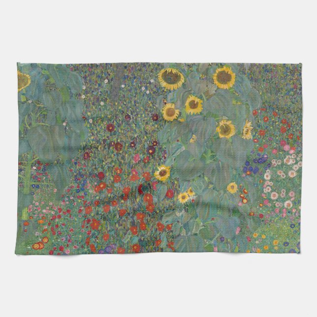 Garten Sonnenblumen von Gustav Klimt Malerei Geschirrtuch (Horizontal)