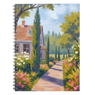 Garten Spaziergang   Ölmalerei Blumenweg Notizblock