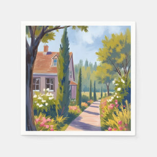 Garten Spaziergang Ölmalerei Blumenweg Serviette