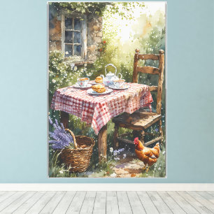 Garten-Tee-Morgen im Cottage-Stil, Aquarell Leinwanddruck