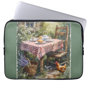 Garten-Tee-Morgen im Cottage-Wasserfarbenstil Laptopschutzhülle