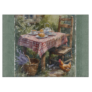 Garten-Tee-Morgen im Cottage-Wasserfarbenstil Schneidebrett