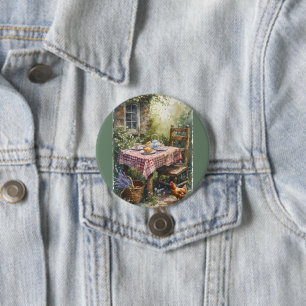 Garten-Tee-Morgen-Wasserfarbe Cottage Button
