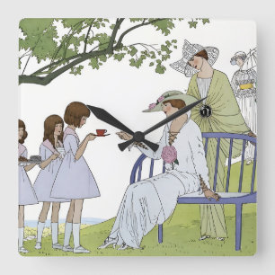 Garten-Teeparty Quadratische Wanduhr