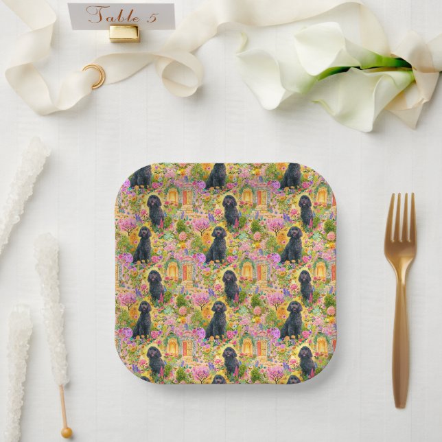 Garten Toile de Jouy Papierplatten - Goldendoodle Pappteller (Hochzeit)