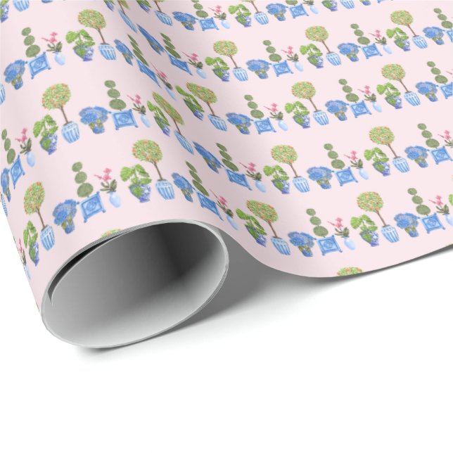 Garten-Töpfe-Wrap-Papier (auf Rosa) Geschenkpapier (Rolleneckpunkt)