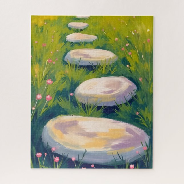 Garten-Trittsteine Wasserfarben Puzzle (Vertikal)