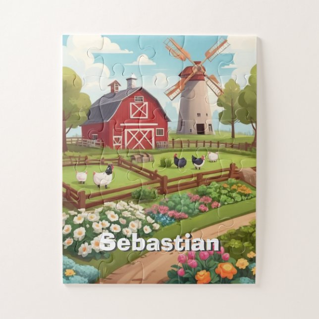 Garten und Windmühle mit Namen Puzzle (Vertikal)