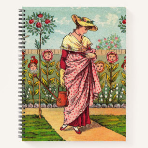 Garten Wachsende Blumen Frau Kunst Antiquität Notizbuch