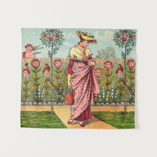 Garten wächst Blumen Frau Kunst Antiquität Wandteppich