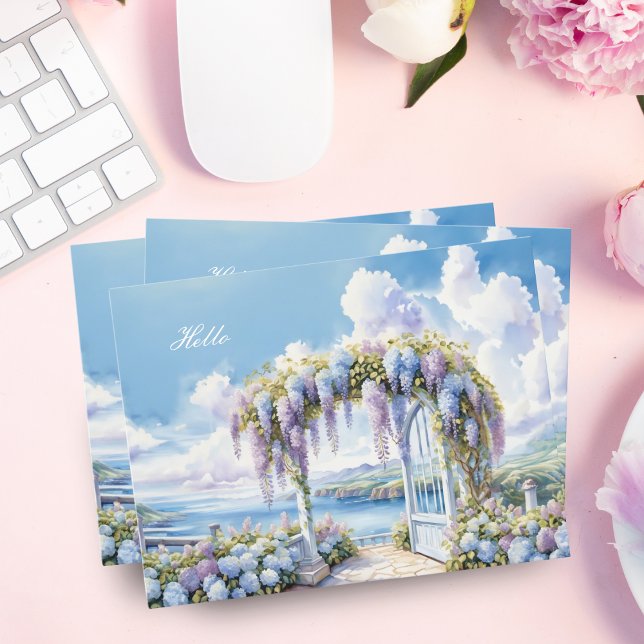 Garten: Wisteria Locarno Postkarte (Wander through wisteria wonders with this captivating watercolor AI artwork postcard.)